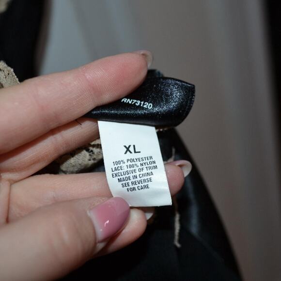 Fredrick's of Hollywood Satin and Mesh Gown with Champagne Beaded Lace Details - Picture 8 of 8